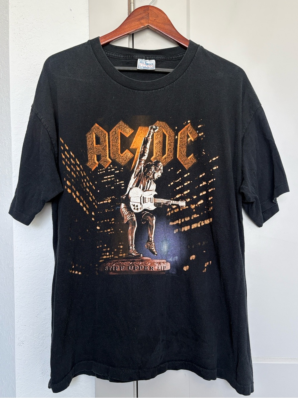 VINTAGE 2000 ACDC STIFF UPPER LIP GRAPHIC SINGLE STITCH BAND TEE BLACK MENS XL